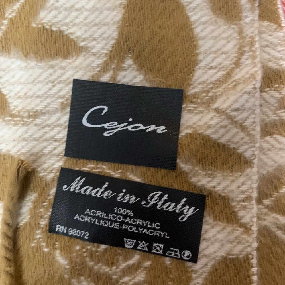 Cejon Italian Scarf with Leaf Design in Brown and Cream